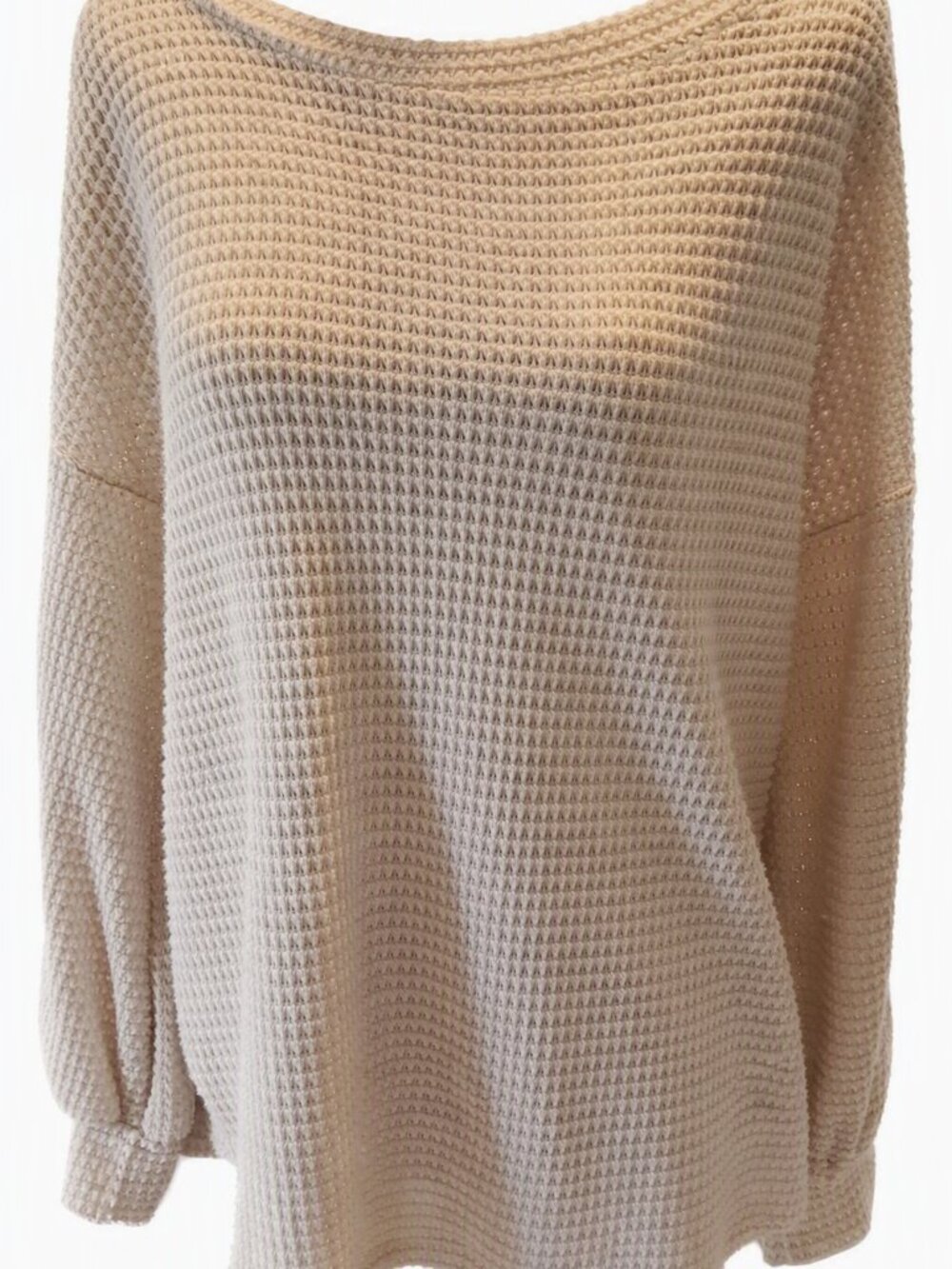 BiBi Cream Waffle Knit Scoop Neck Top Small Oversized
